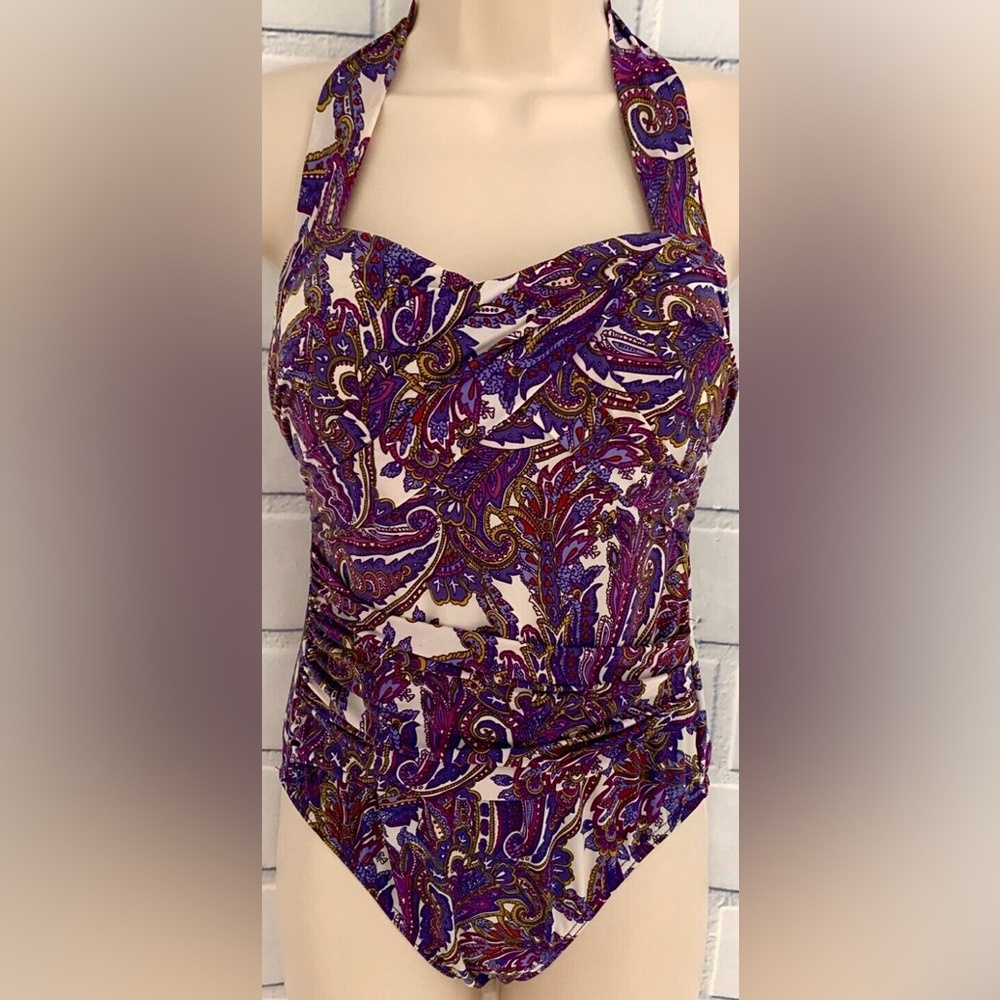 Lands End Halter Swimsuit AND matching sarong, brand new w hygienic liner intact